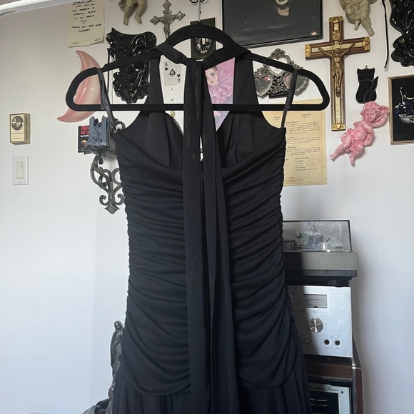 90s Halter Fairy Emo Goth Ruffle Scrunch Dress Vintage - Picture 5 of 6